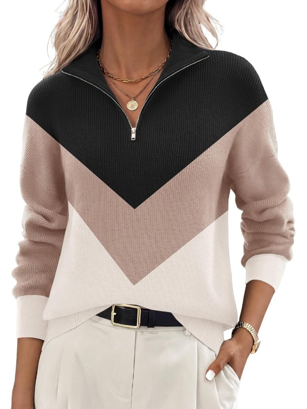 Women's Fall Long Sleeve Quarter Zip Knit Sweater